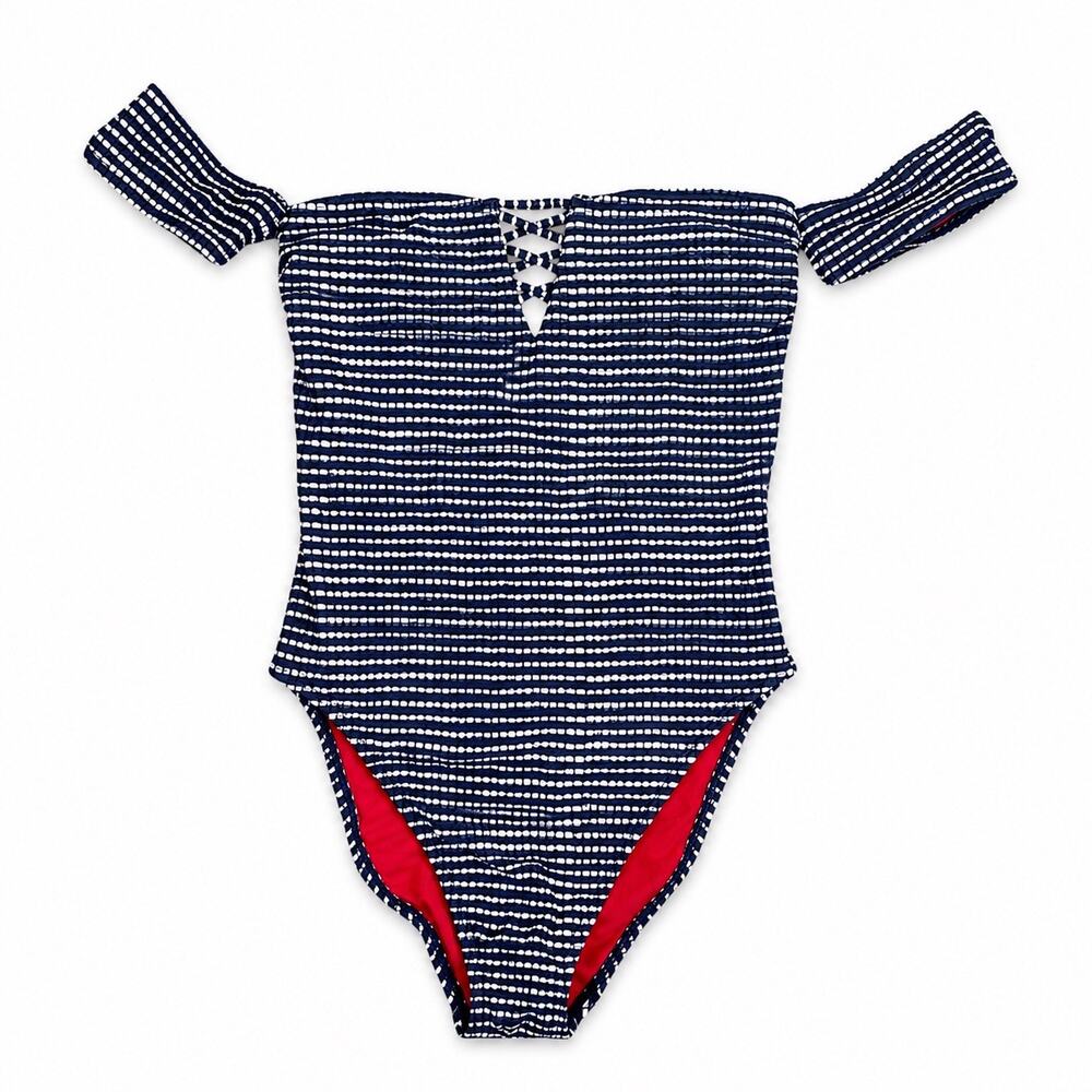 Hollister Blue and White One Piece off the shoulder straps size medium